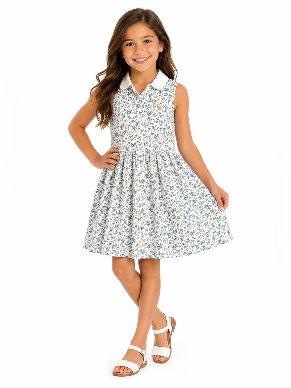 Ralph Lauren Girls Floral Sleeveless Collared Dress | Size 7